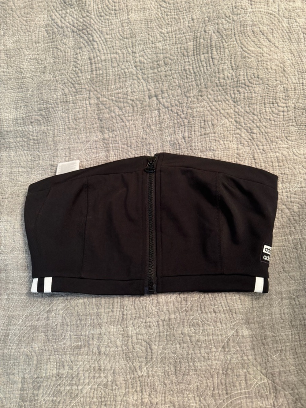 adidas Black Zip-Front Cropped Athletic Top with White Stripe